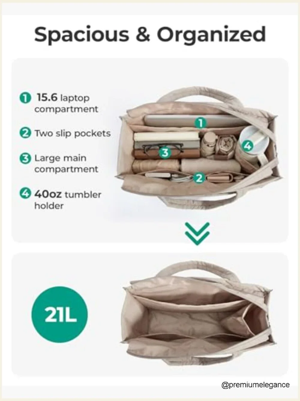 Quilted Puffer Tote Bag with Zipper, Fits 15.6